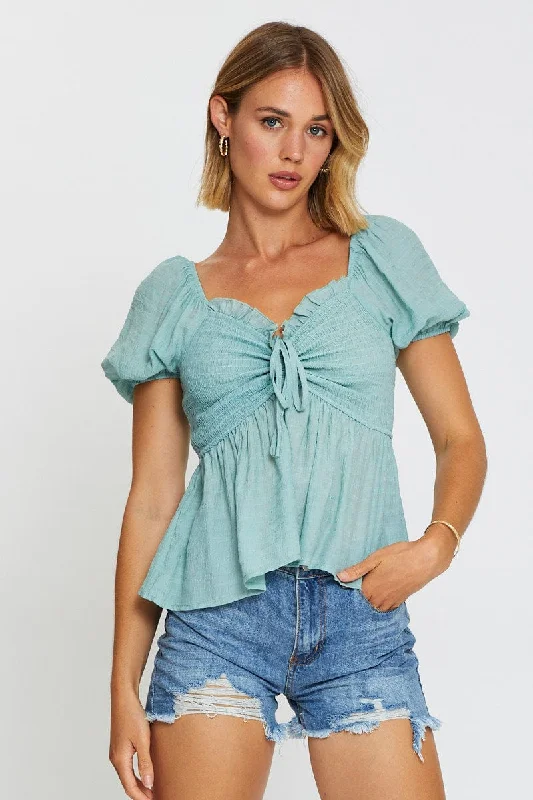 Green Peplum Top Short Sleeve