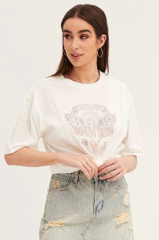 White Crew Neck Oversized Graphic T-Shirt