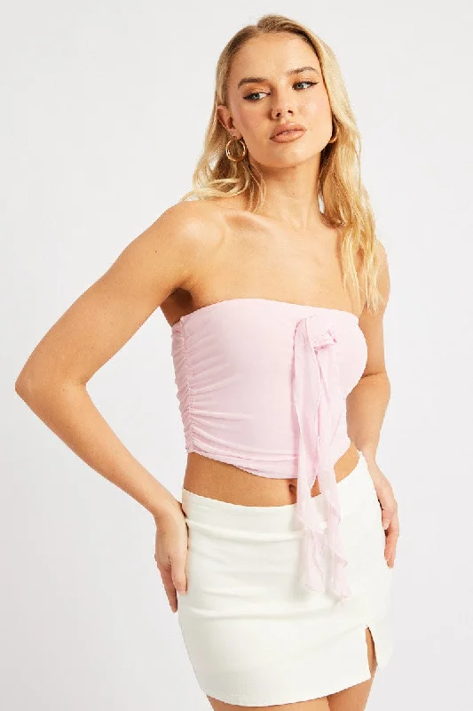 Pink Bandeau Top Mesh Rosette