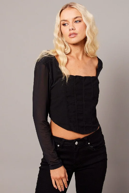 Black Corset Top Long Sleeve