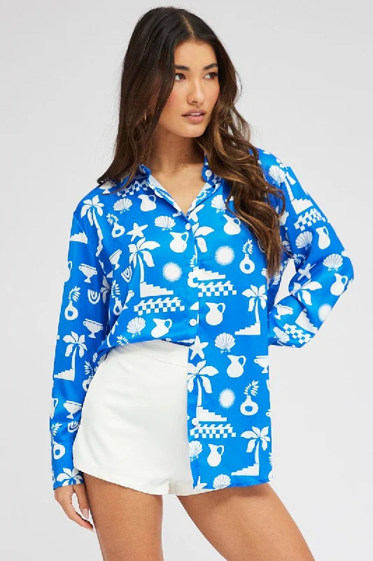 Blue Abstract Shirt Long Sleeve