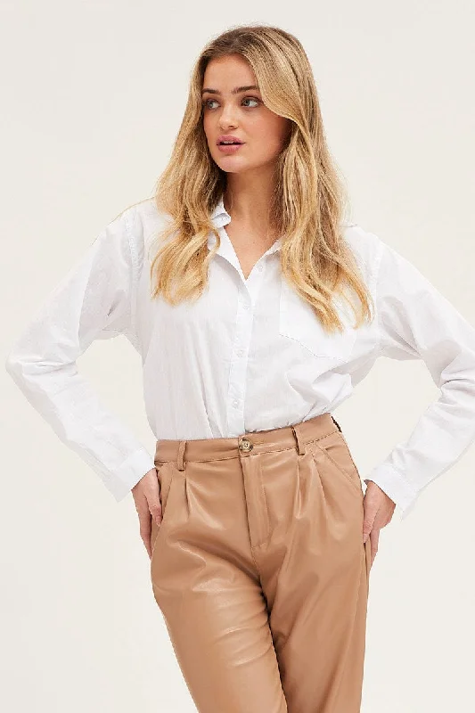 White Cotton Poplin Long Sleeve Button Up Shirt