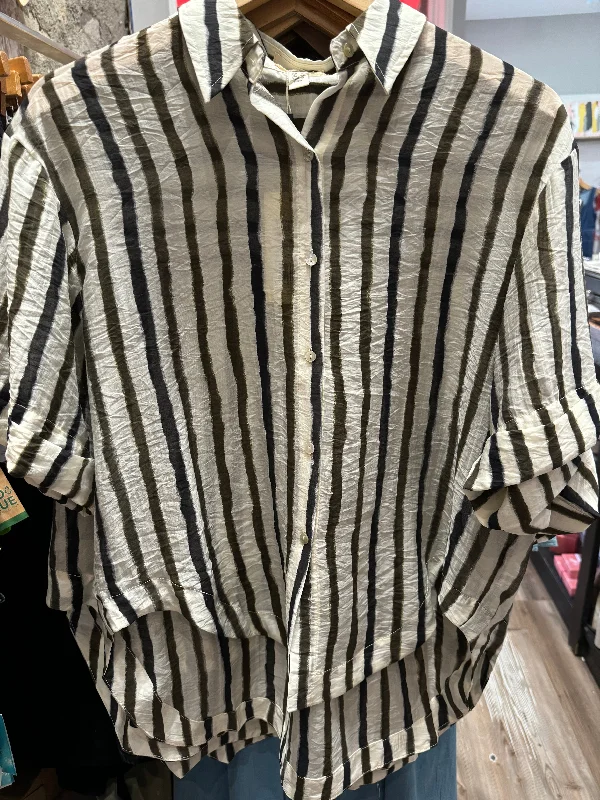 THE KORNER STRIPE TENCEL SS BLOUSE