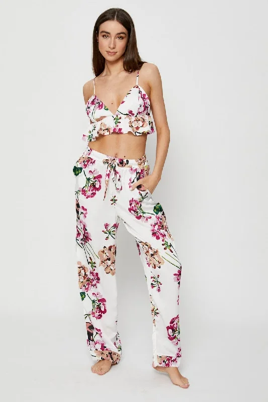 Print Bralette Pyjamas Set Satin