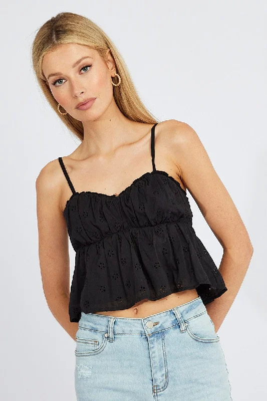 Black Eyelet Cami Top