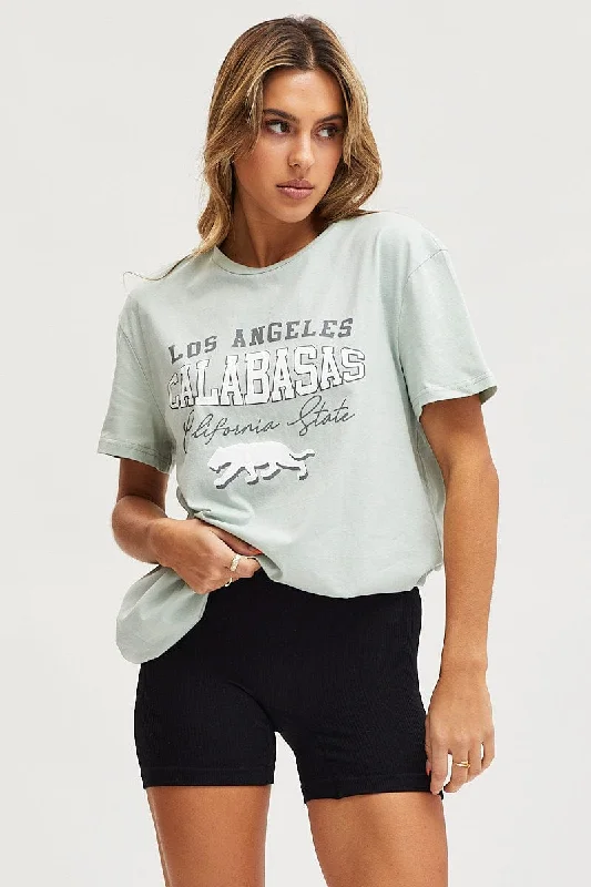 Green Graphic T Shirt Short Sleeve Tough Women's Military - inspired