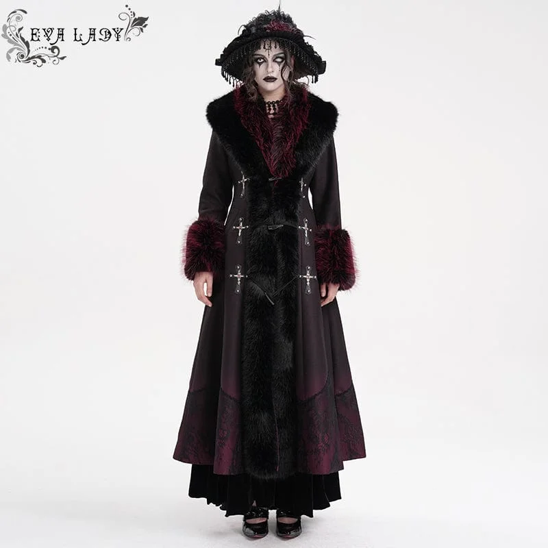 Women's Gothic Cross Lace Coat Black Red