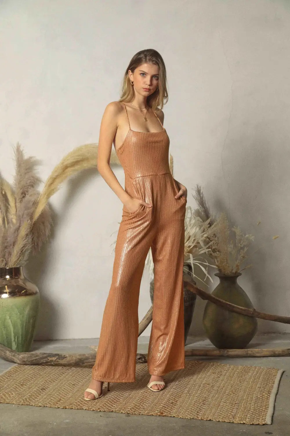 Endless Blu Metallic Bronze Jumpsuit