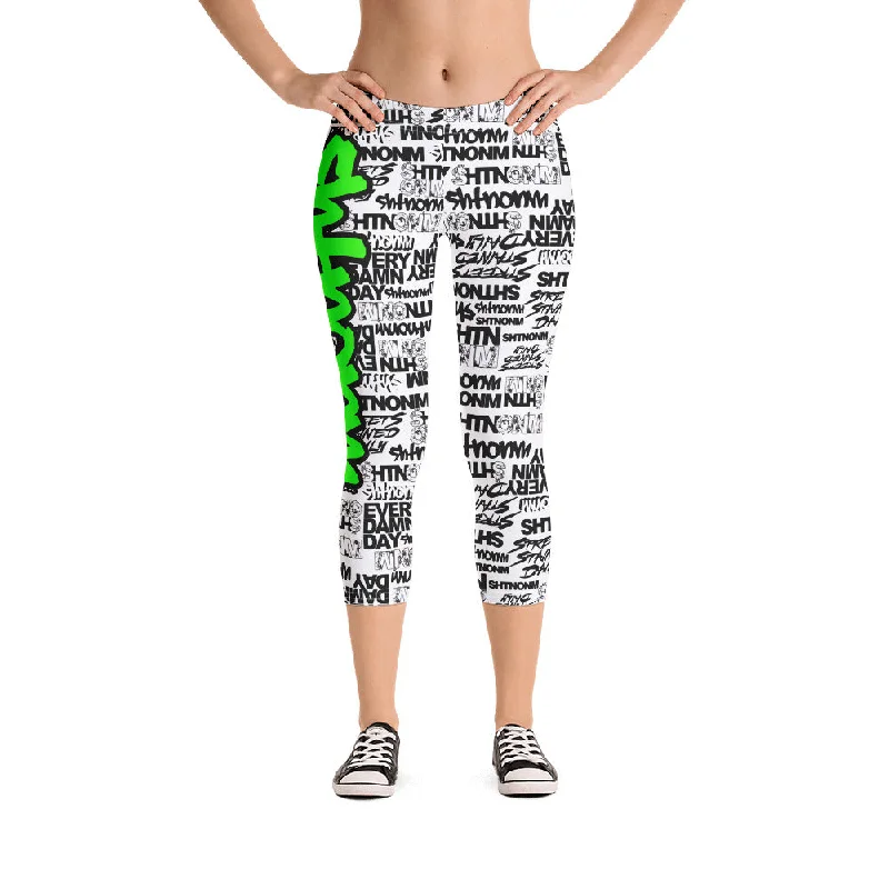 SHTNONM - CAPRI LEGGINGS (WHITE/NEON GREEN)