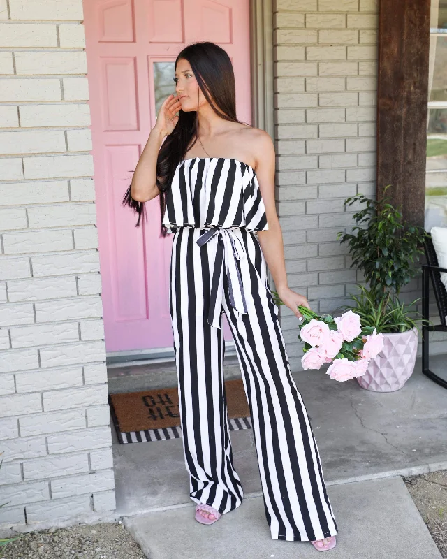 "KC" Binnie Black Stripe Jumpsuit: Small