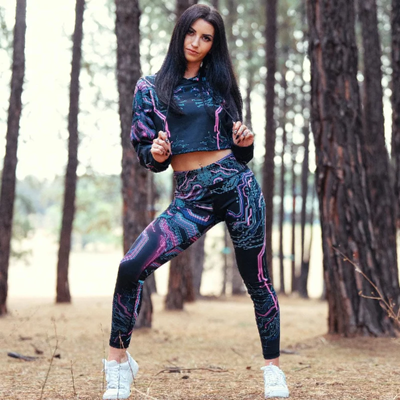 Cyber Crop Hoodie & High Waisted Leggings Set - Limited