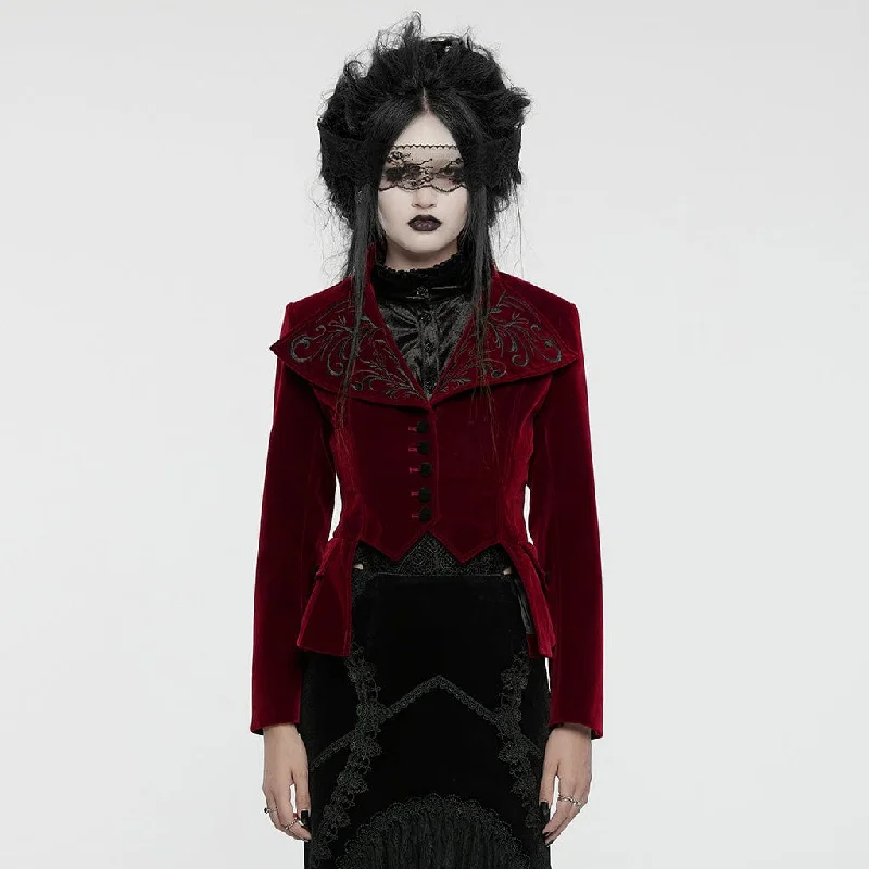 Women's Gothic Turn-down Collar Swallow-tailed Velvet Jacket Red