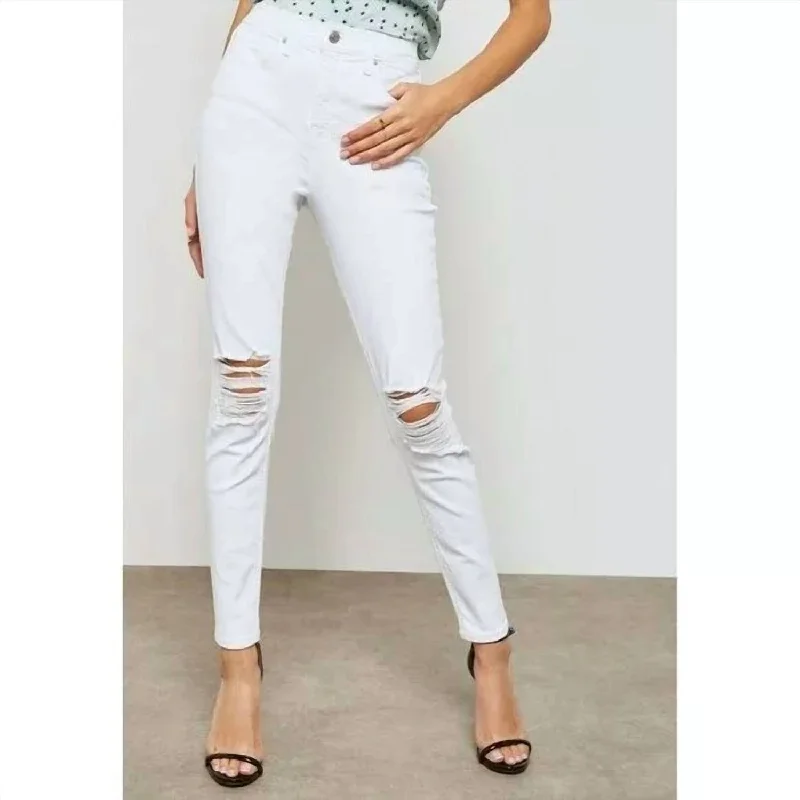 High Rise Ripped Jamie Moto Skinny Jeans In White