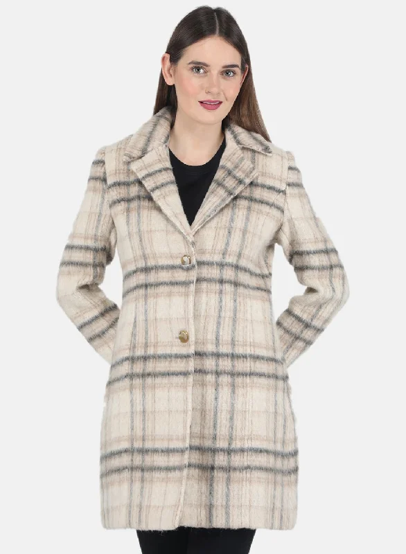 Women Beige Check Coat