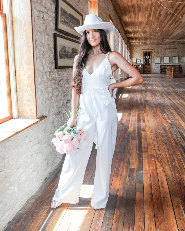 Goddess Off-White Satin Jumpsuit