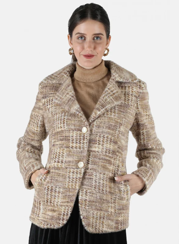 Women Brown Jaquard Coat