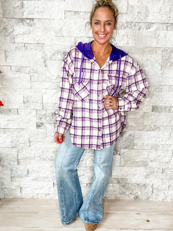 Plaid Pursuit Top in Purple (S-XL)