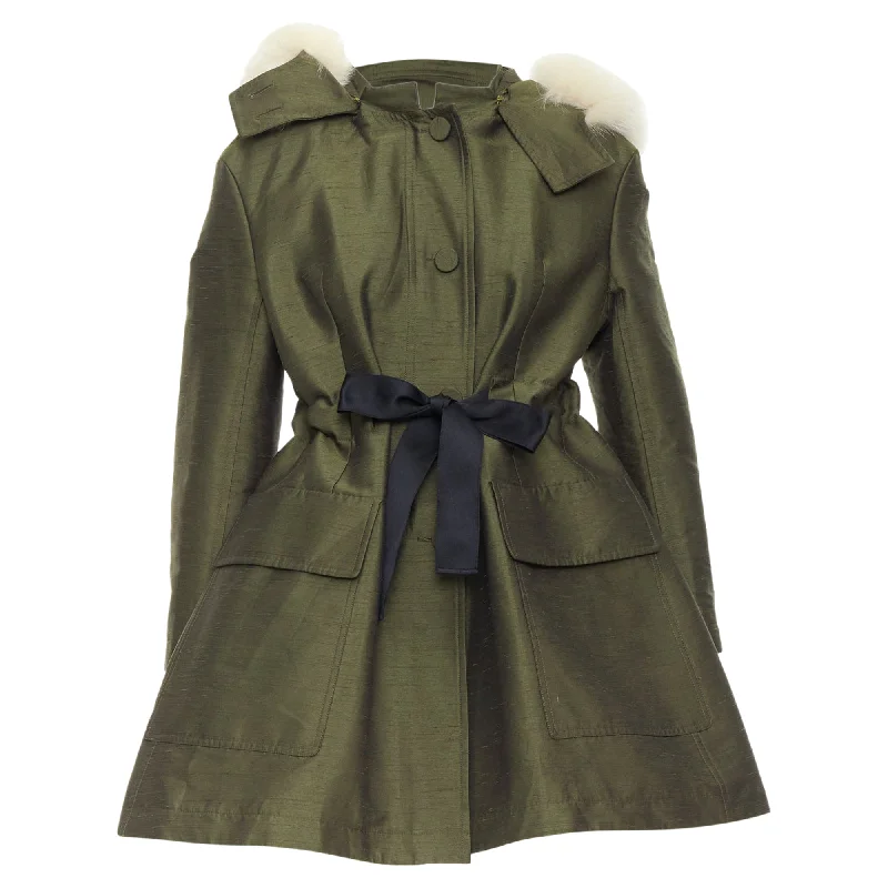 Dior military fur hood belted coat