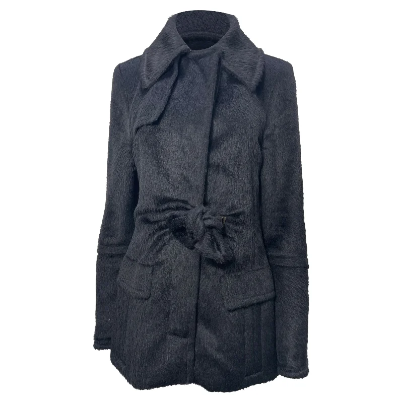 Gucci Bow Detail Coat in Black Alpaca