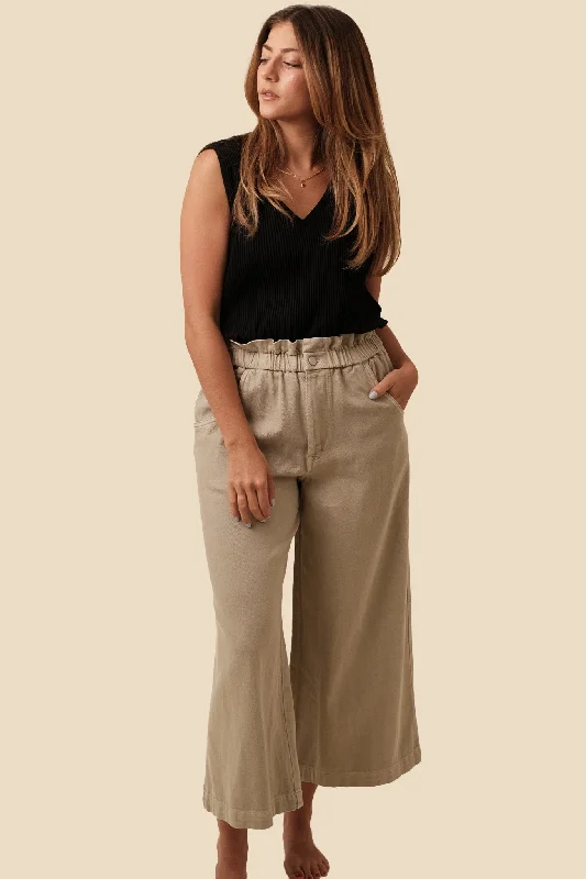 Nico Beige Paperback Waist Wide Leg Pants (L)