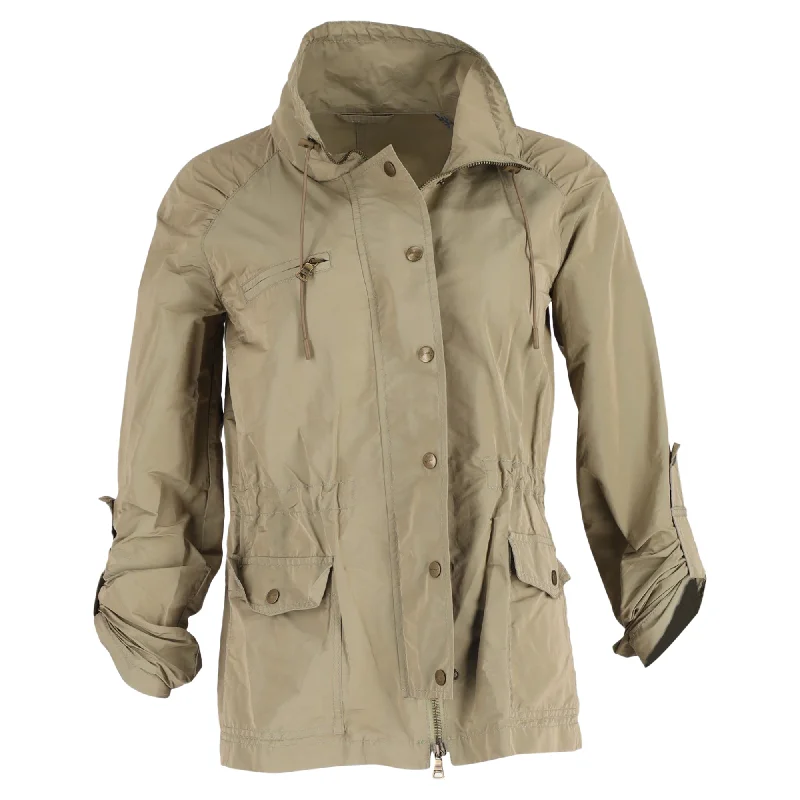 Etro Zipped and Buttoned Parka Jacket in Olive Nylon Sustainable Organic