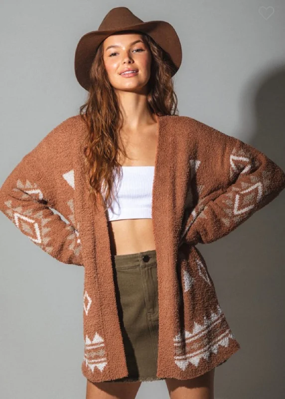 Nina ~ Camel Aztec Print Cardigan