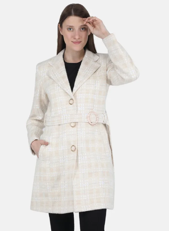 Women Beige Jaquard Coat