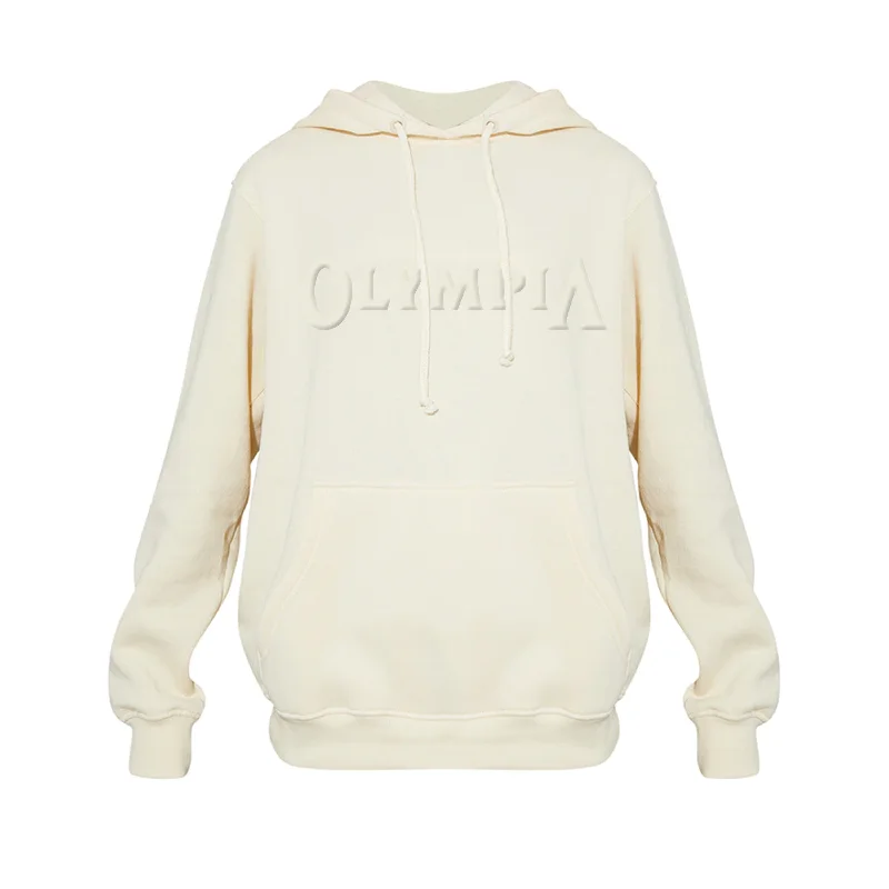 Olympia Embossed Pullover Hoodie Beige