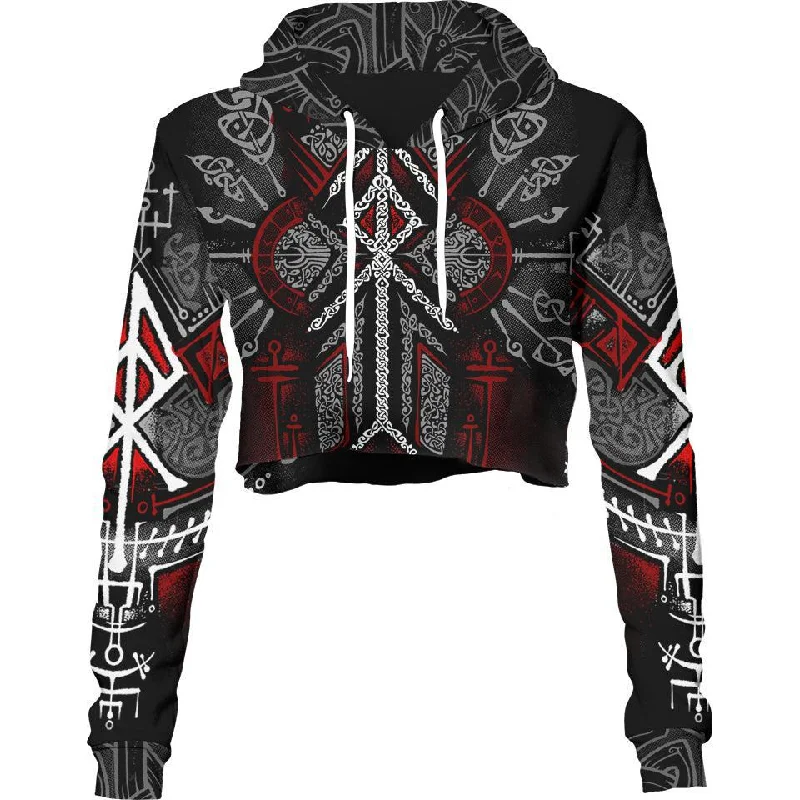 Runes of Loki Crop Hoodie - Red Edition