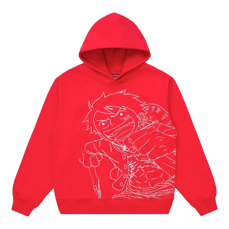 ONE PIECE LUFFY SINGLE LINE HOODIE (RED)