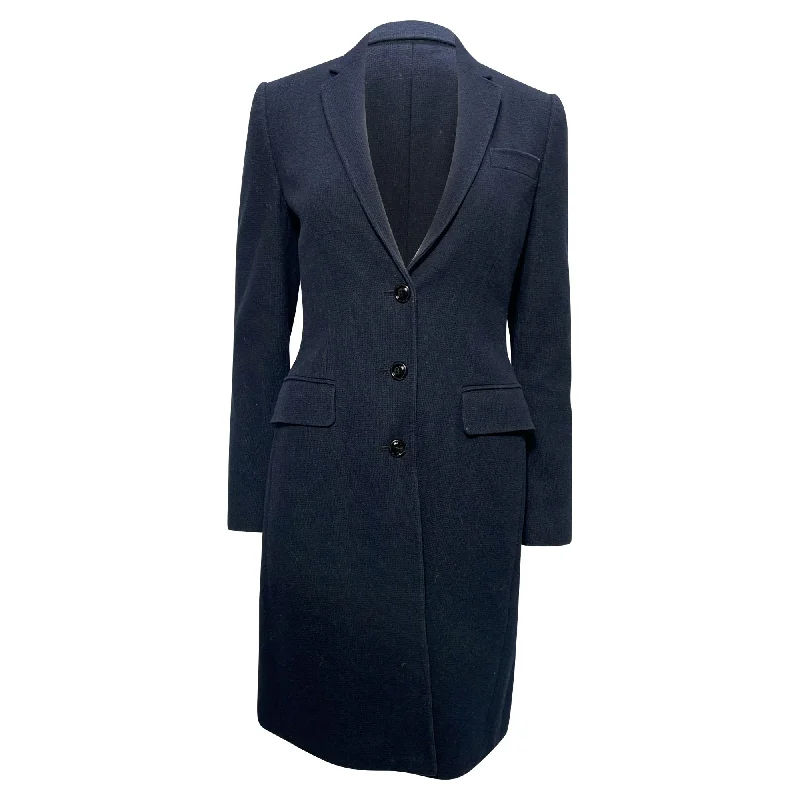 Dolce & Gabbana Knitted Single-Breasted Coat in Navy Blue Wool