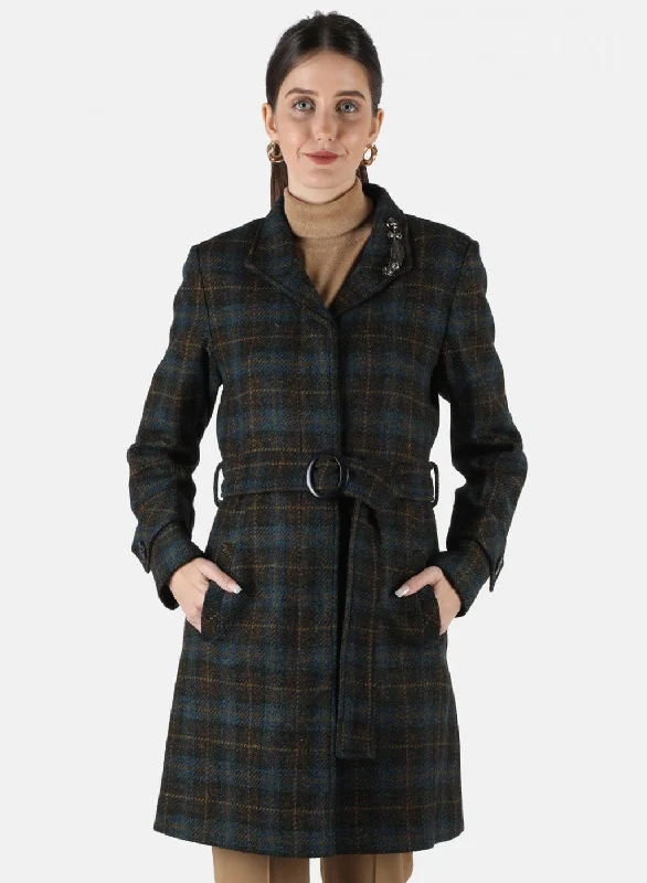 Women Blue Check Coat