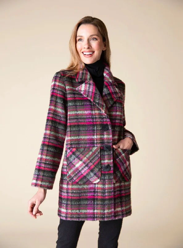 Brushed Plaid Tartan Car Coat | SALE! Take 20% Off