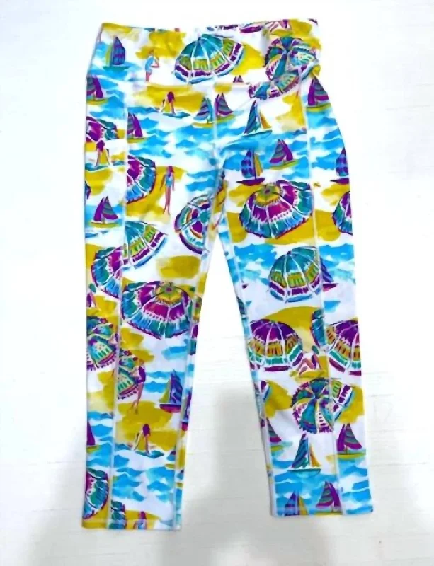 Cecila Umbrella Print Leggings In Multi/purple/blue