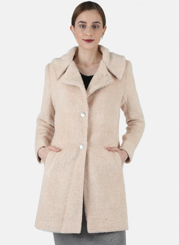 Women Beige Solid Coat