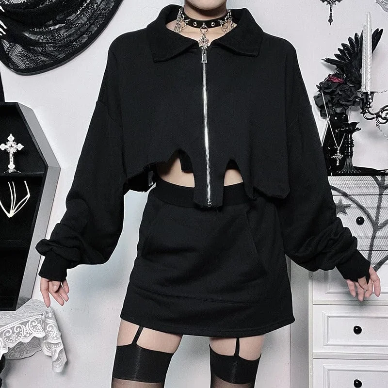 Women's Punk Zip Irregular Loose Coat with Skirt