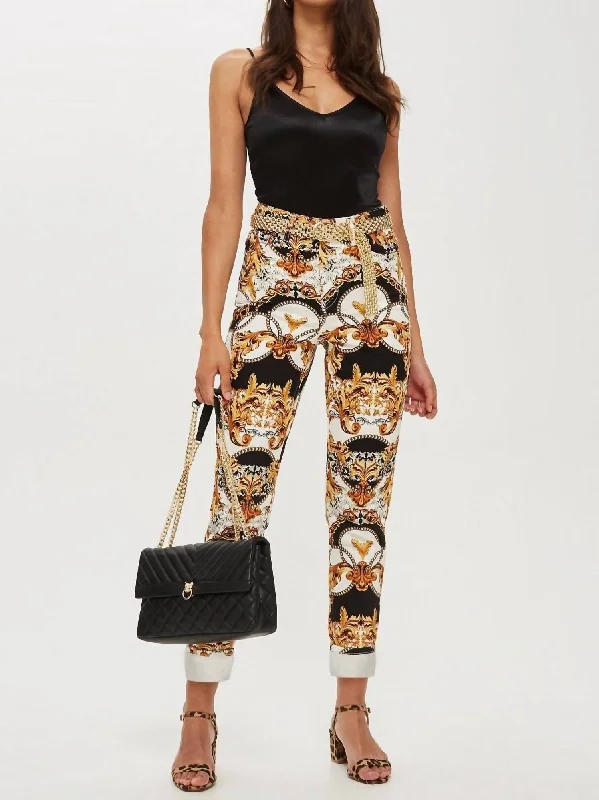 High Rise Leaf Chain Print Ankle Mom Jeans In Multicolor