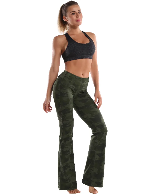 29" 31" 33" 35" 37" High Waist Printed Bootcut Leggings green brushcamo