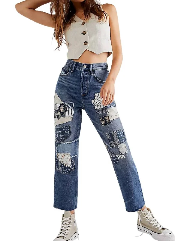 Jordie Embroidered Straight Leg Jeans In Med Wash