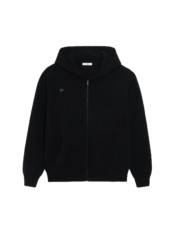 Mens Recycled Cashmere Zipped Hoodie—black