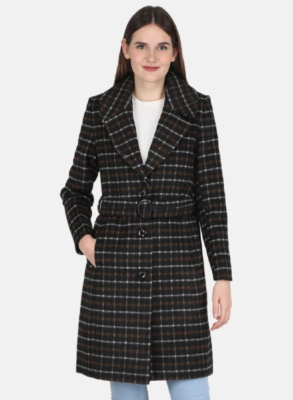 Women Black Check Coat