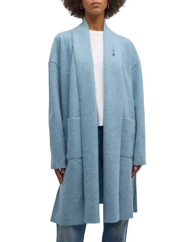 Knee Length Coat In Blue Steel