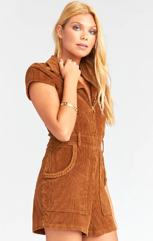 Show Me Your Mumu Outlaw Romper Saddle Brown Corduroy