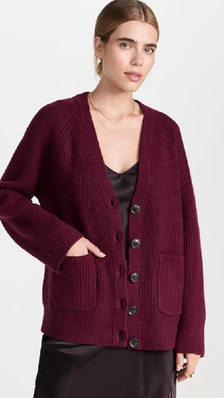 White + Warren - Cashmere Blend Ribbed Boyfriend Cardigan