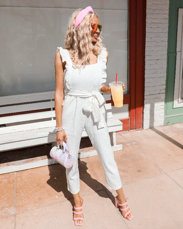 "KC" Lauryn Off White Ruffled Jumpsuit: Small