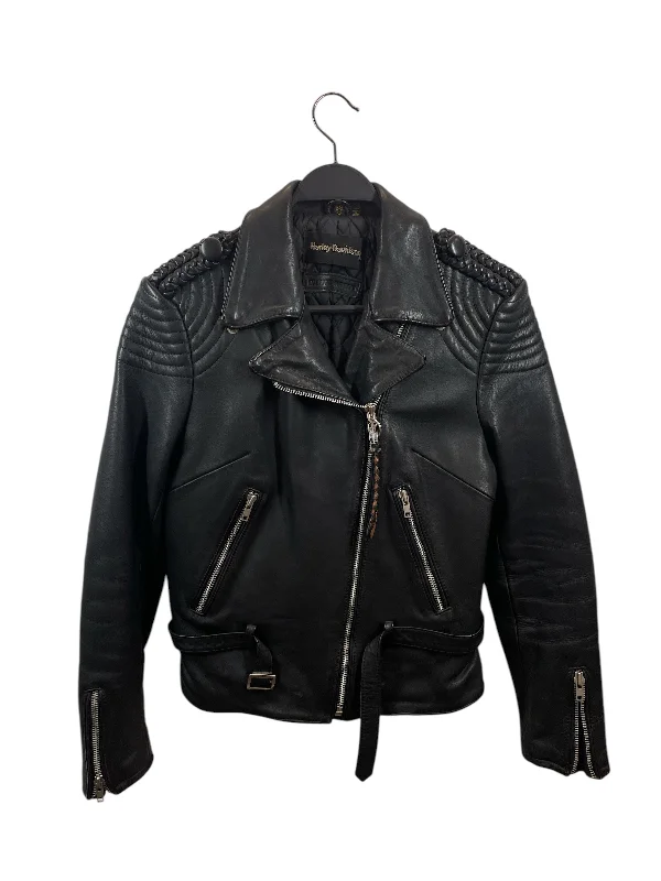 HARLEY DAVIDSON/Leather Jkt/38/Cowhide/BLK/braided shoulder detail