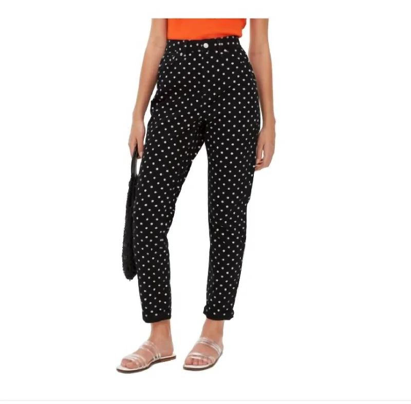 High Rise Polka Dot Mom Jeans In Black/white