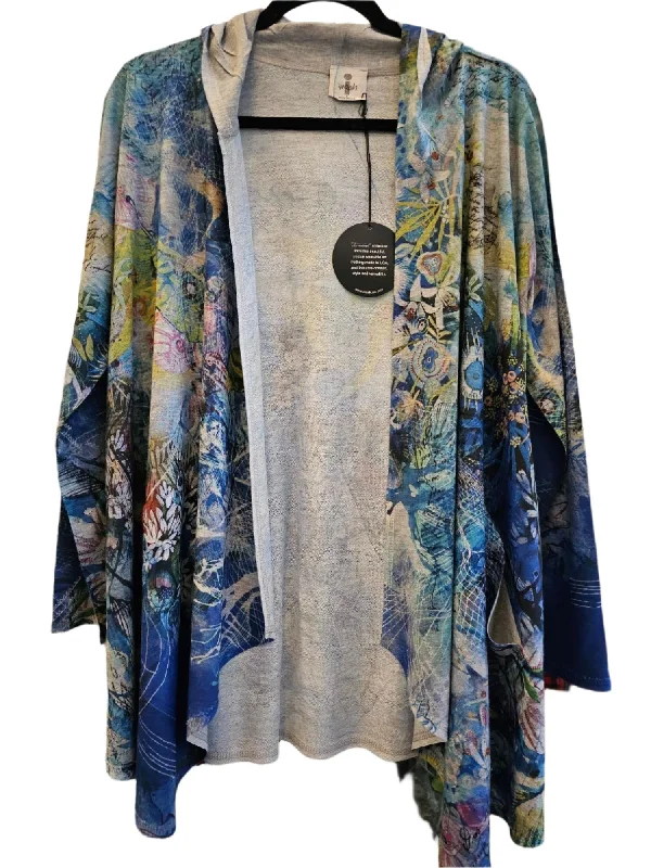 Women's Hooded Cardigan - Multicolored Blue Floral Print