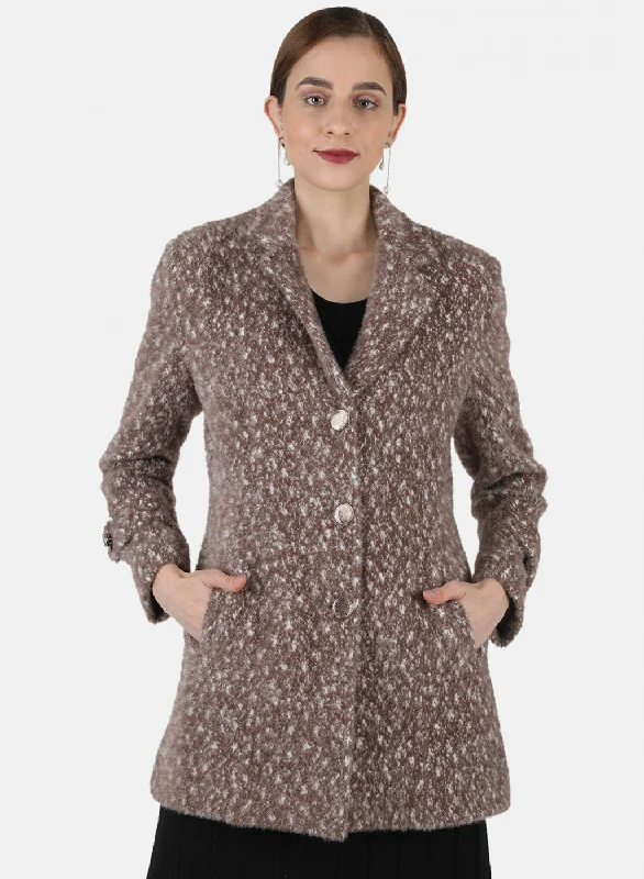 Women Brown Jaquard Coat