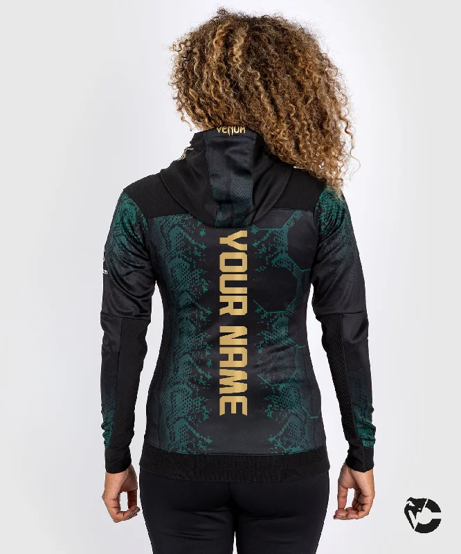 UFC Adrenaline by Venum Personalized Authentic Fight Night Women’s Walkout Hoodie  - Emerald Edition - Green/Black/Gold